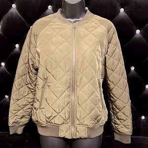 Forever 21 Quilted Satin Bomber Jacket in Olive Green.